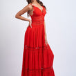 Load image into Gallery viewer, Red Color V-neck Lace Maxi Dress
