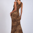 Load image into Gallery viewer, Leopard Print V-neck Black Lace Long Midi Dress
