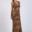Load image into Gallery viewer, Leopard Print V-neck Black Lace Long Midi Dress