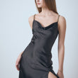 Load image into Gallery viewer, Black Chunky Chain Satin Slit Dress