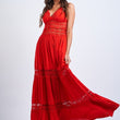Load image into Gallery viewer, Red Color V-neck Lace Maxi Dress