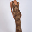 Load image into Gallery viewer, Leopard Print V-neck Black Lace Long Midi Dress
