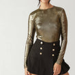 Load image into Gallery viewer, Gold bodysuit featuring round neckline