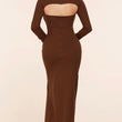 Load image into Gallery viewer, Maxi dress in brown with gold-tone chain - iavisionboutique