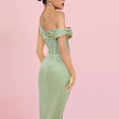 Load image into Gallery viewer, LIGHT GREEN ASYMMETRIC DRAPE MIDI CORSET DRESS - iavisionboutique
