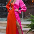 Load image into Gallery viewer, A bright two-tone pink and orange maxi dress