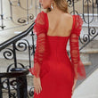 Load image into Gallery viewer, Red bandage dress mesh flounce sleeve zip back