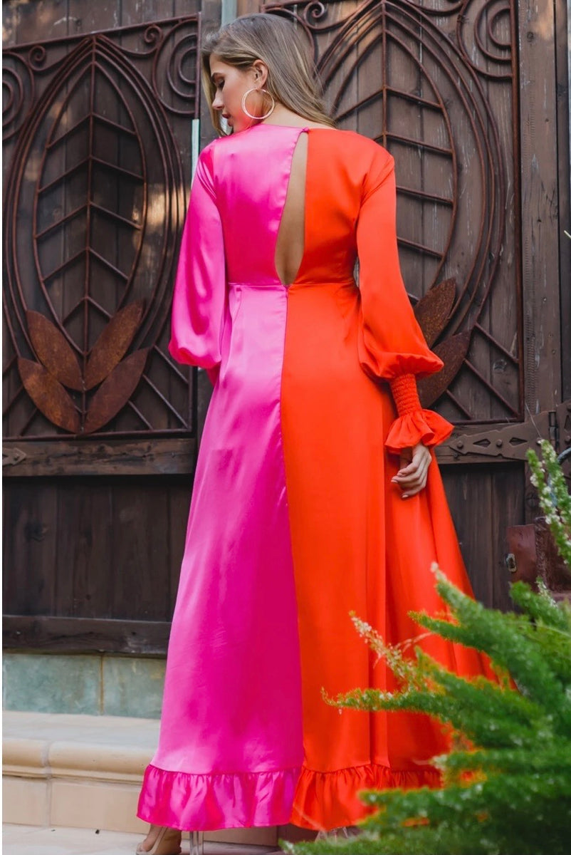 A bright two-tone pink and orange maxi dress - IA VISION BOUTIQUE A bright two-tone pink and orange maxi dress - IA VISION BOUTIQUE