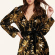 Load image into Gallery viewer, A black sequin mini dress gold palms sequin design - iavisionboutique