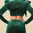 Load image into Gallery viewer, GREEN VELVET PUFF SHOLDER MINI DRESS - iavisionboutique