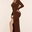Load image into Gallery viewer, Maxi dress in brown with gold-tone chain - iavisionboutique