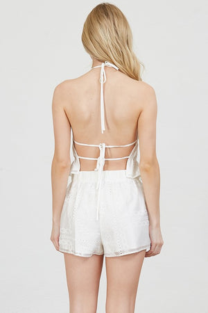 Off White Organza Pocket  Short Set