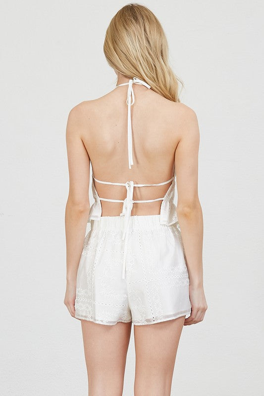 Off White Organza Pocket  Short Set