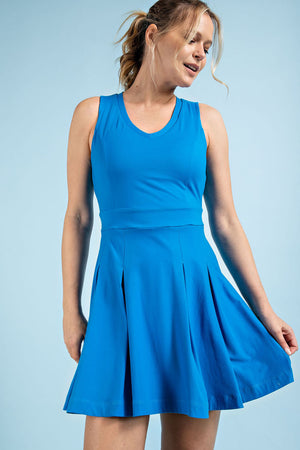 BLUE BUTTER V NECK GOLF DRESS