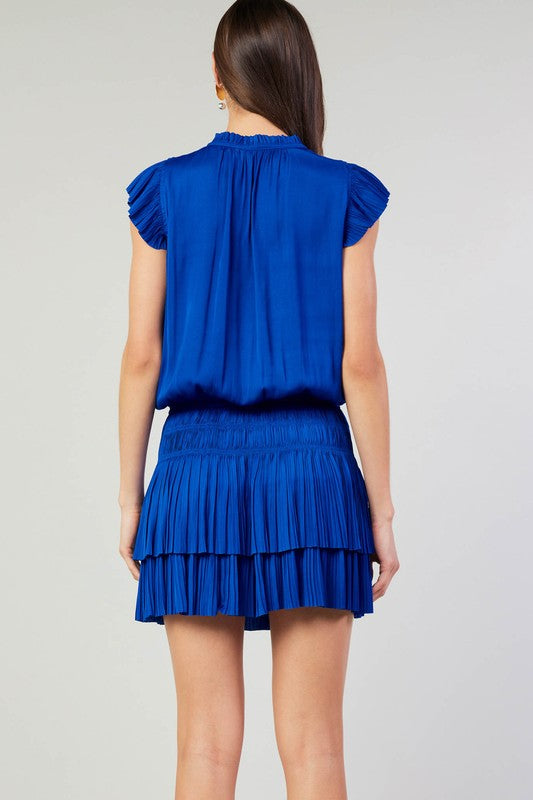 BLUE MINI DRESS WITH PLEATED