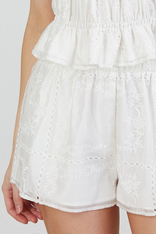 Off White Organza Pocket  Short Set
