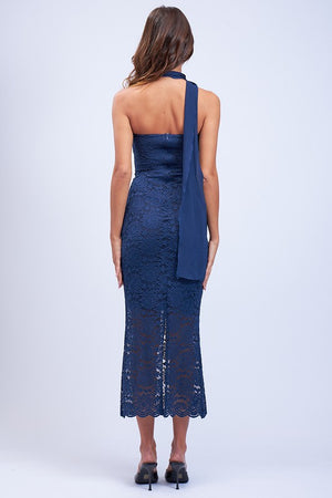 Navy Floral Embroidered Strapless Fit-in Mini Dress