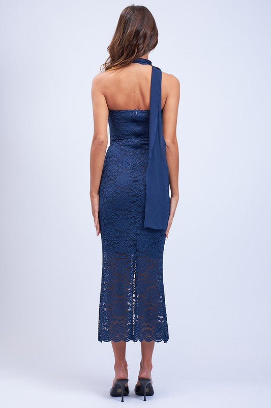 Navy Floral Embroidered Strapless Fit-in Mini Dress