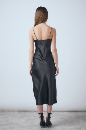 Black Chunky Chain Satin Slit Dress