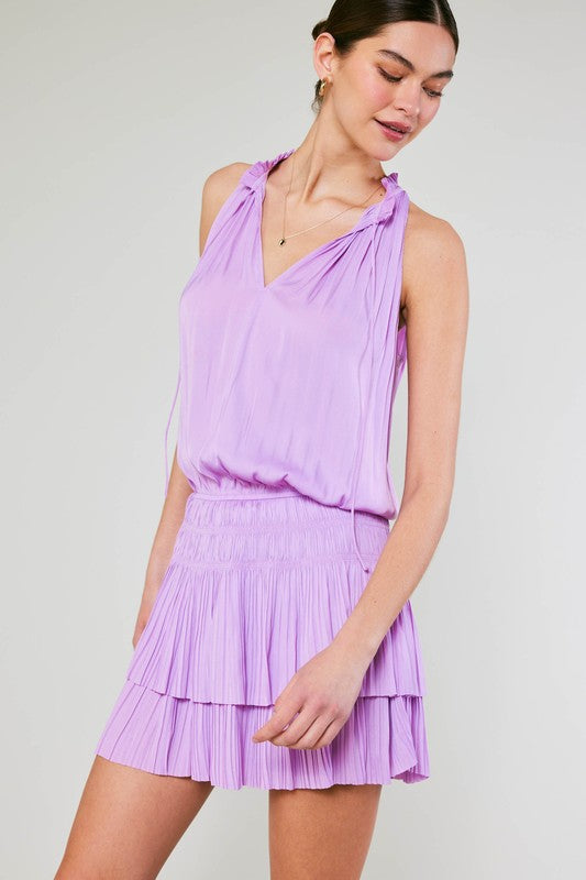 SLEEVELESS PLEATED DRESS