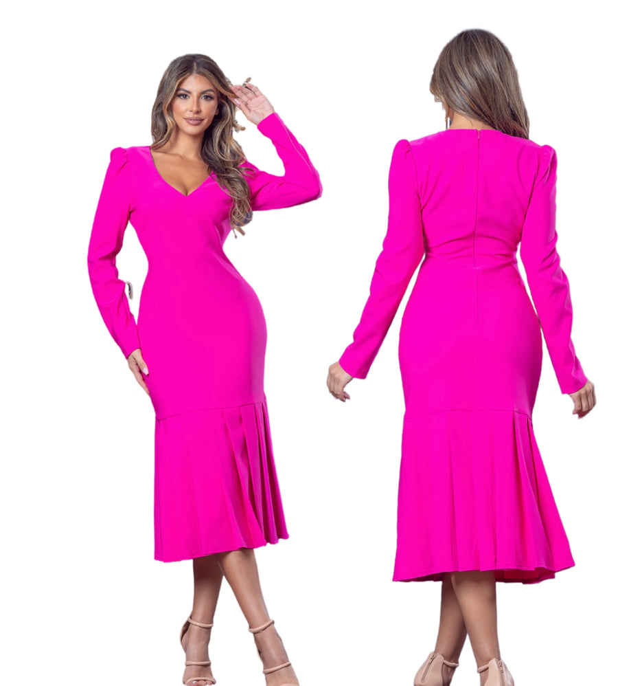 Fuchsia V-neck Mermaid Dress