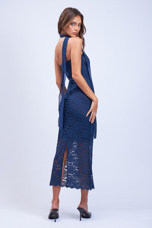 Navy Floral Embroidered Strapless Fit-in Mini Dress