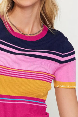 MULTI STRIPE SHORT SEELVE KNIT TOP