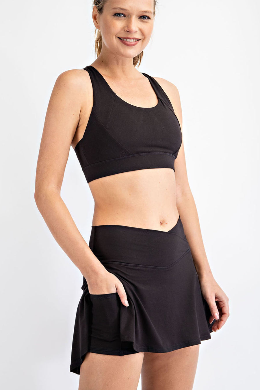 Black  Butter V Shaped High-Waist Skort