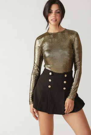 Gold bodysuit featuring round neckline