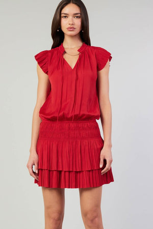 RED MINI DRESS WITH PLEATED