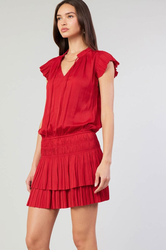 RED MINI DRESS WITH PLEATED