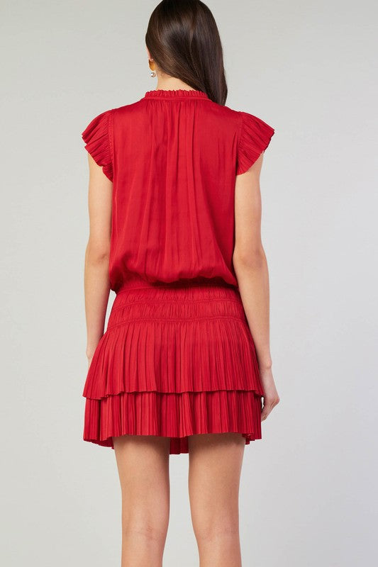 RED MINI DRESS WITH PLEATED