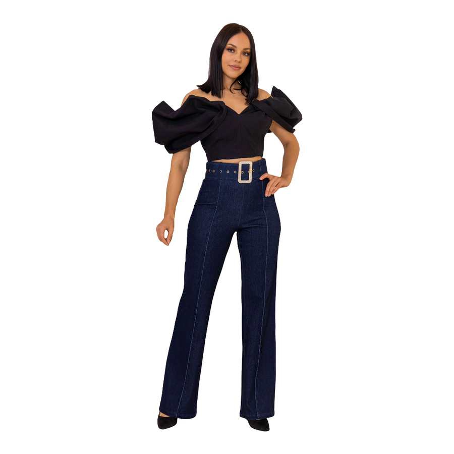 DENIM STRETCH HIGH WAIST PANTS