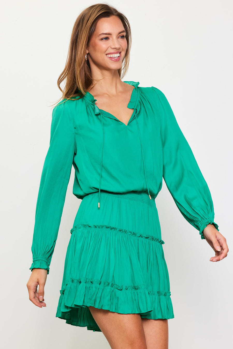 Green satin dress