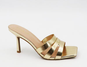 GOLD HEEL MULE SANDAL