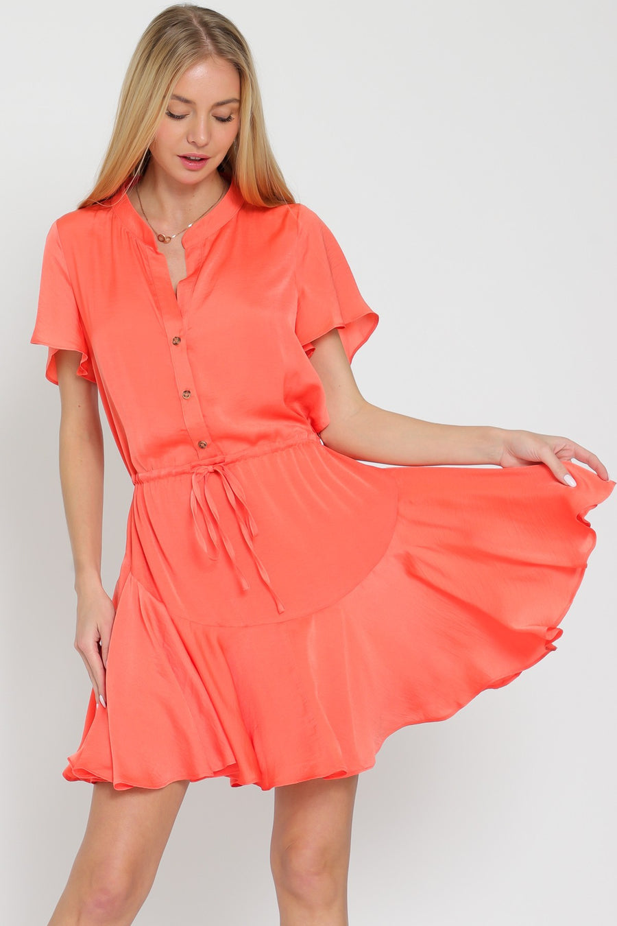 Coral Satin Dress