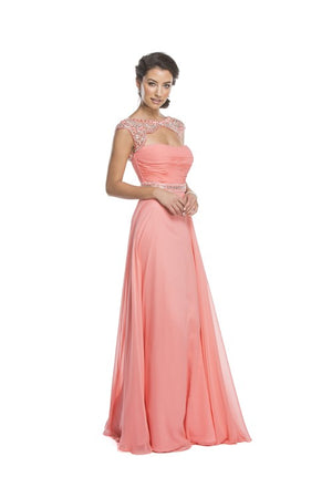 Coral luxurious chiffon gown flaunting a crystal adorned beaded