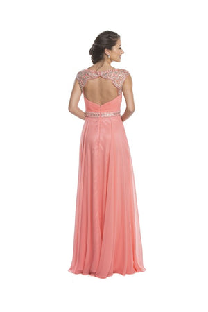 Coral luxurious chiffon gown flaunting a crystal adorned beaded