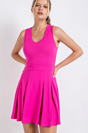 PINK BUTTER V NECK GOLF DRESS