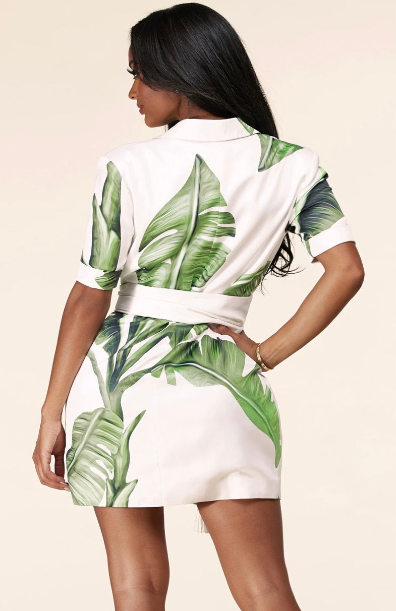 Leaf Print Shirt Dress - iavisionboutique
