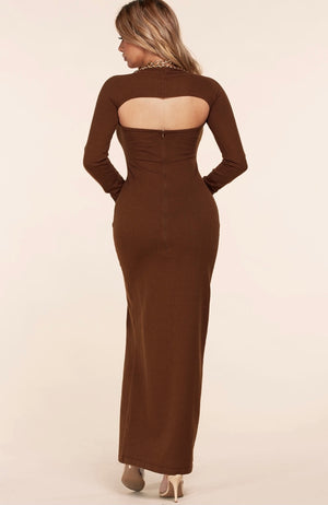 Maxi dress in brown with gold-tone chain - iavisionboutique