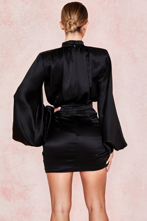 Black dress loose long sleeve mini - iavisionboutique