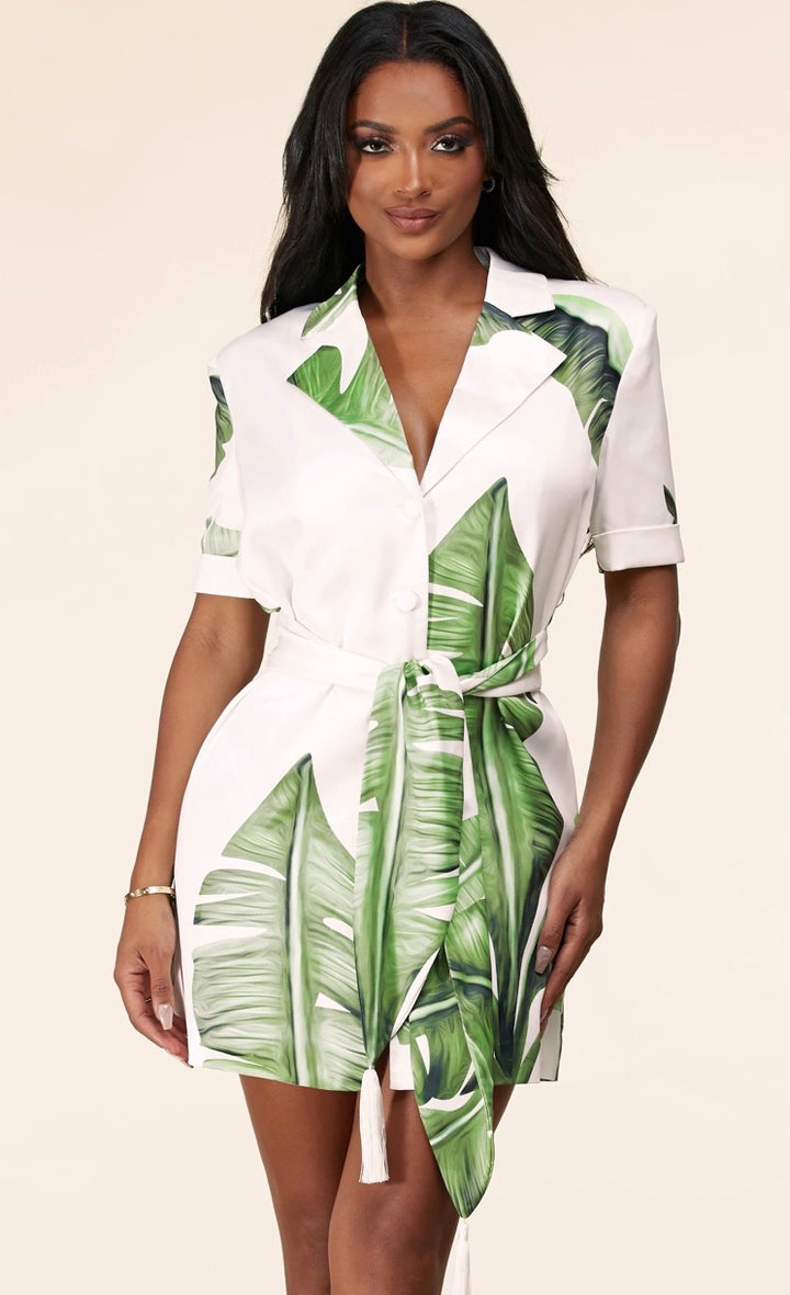 Leaf Print Shirt Dress - iavisionboutique