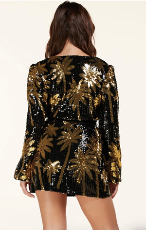 A Black Sequin Mini Dress Gold Palms Sequin Design A Black Sequin Mini Dress Gold Palms Sequin Design