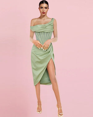 asymmetric drape midi corset dress LULU Asymmetric Drape Midi Corset Dress