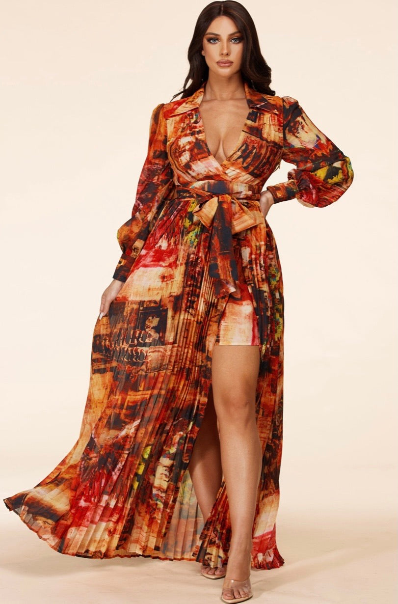 Rusty Abstract Print Maxi Dress