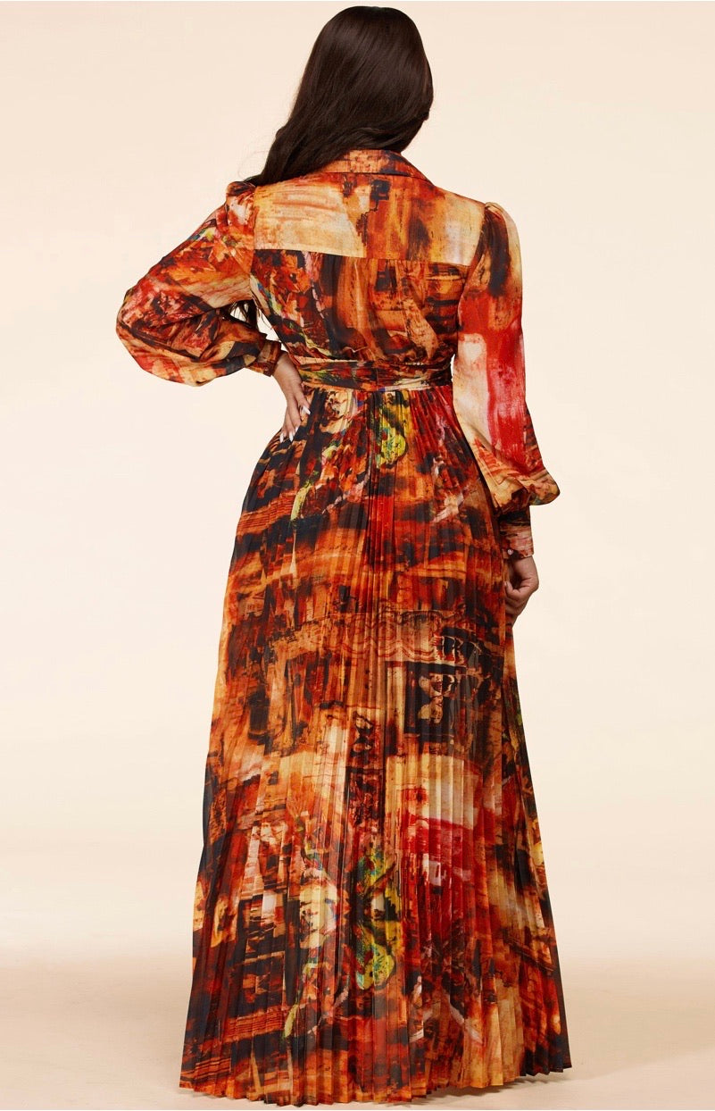 Rusty Abstract Print Maxi Dress