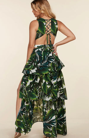 Tropical Leaf Maxi Dress